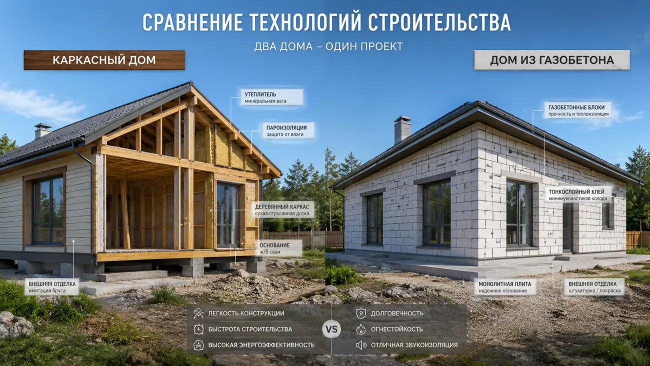 Каркасный дом vs газобетон: полное сравнение стоимости и сроков строительства
