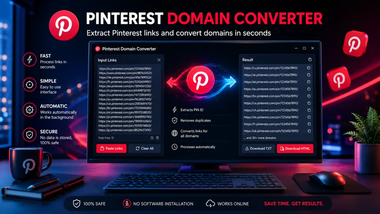 Pinterest Domain Converter - Work with Pinterest links faster than ever