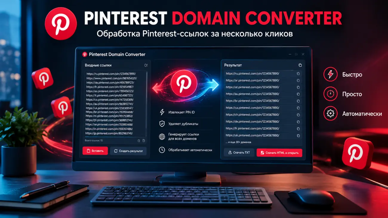 Pinterest Domain Converter - работайте с Pinterest-ссылками в разы быстрее
